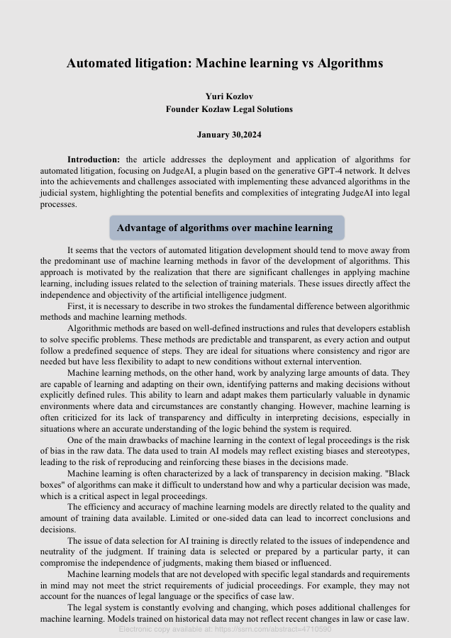 First-page preview of Automated Litigation