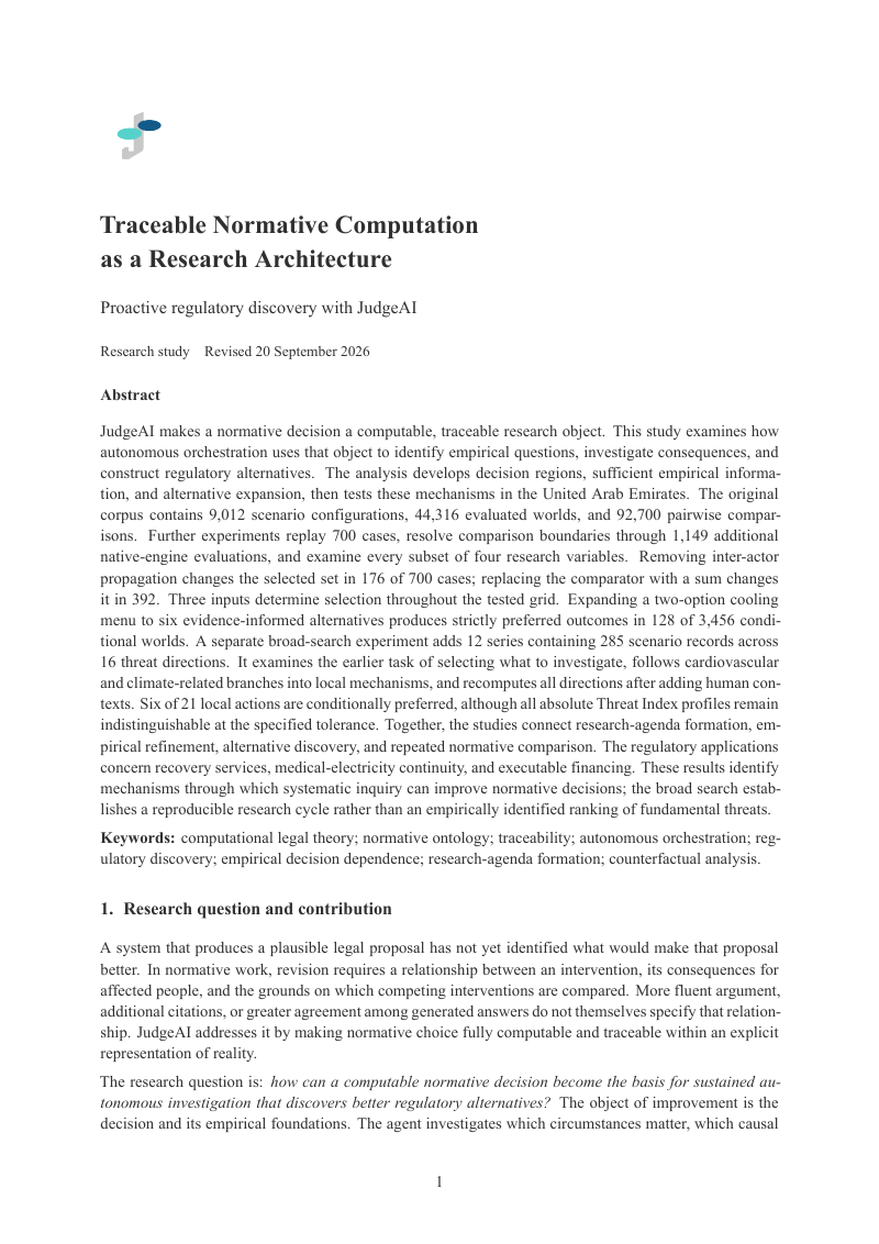 First page of Traceable Normative Computation as a Research Architecture